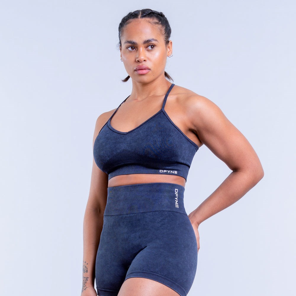 DFYNE Valkyrie Acid Wash Sports Bra Charcoal | UID-4735741